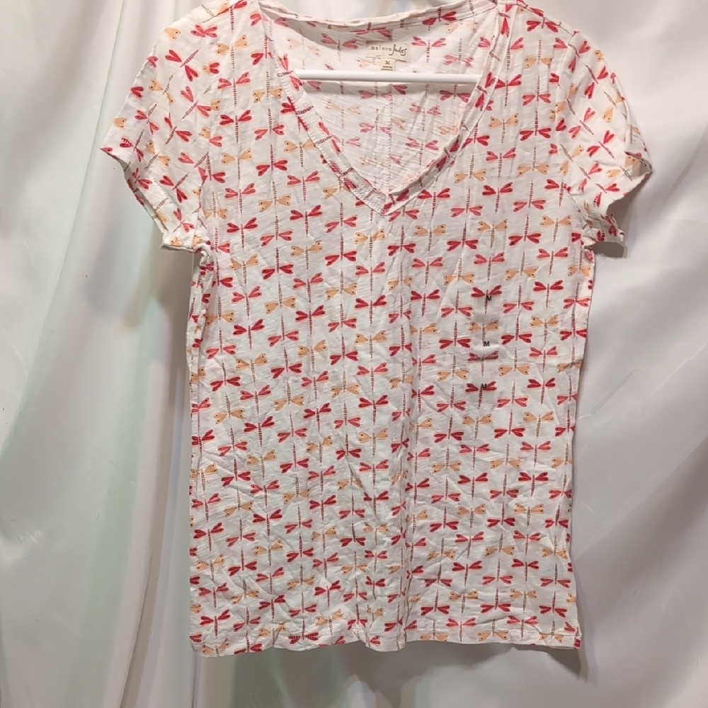 Maison Jules Women's V-Neck Dragonfly Print Top Size Medium New Without Tags